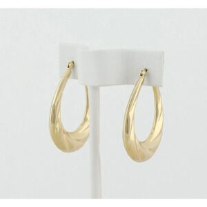 14k Yellow Gold Hollow Oval Hoop Earrings 1 1/2" Long Hoops